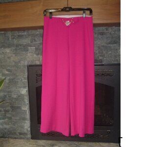 Anne Klein Wide Leg pants MOD but classy HOT PINK w/ logo belt XS elastic waist